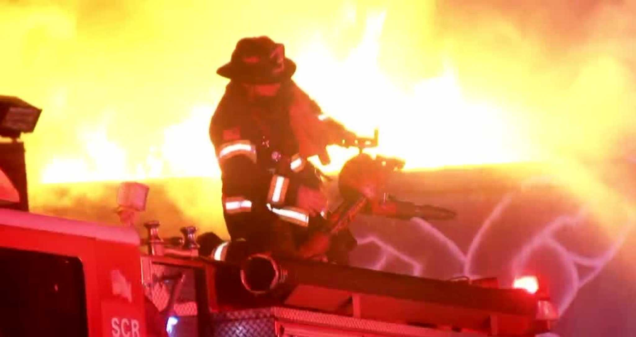 Sacramento crews battle fire at abandoned Bank of America