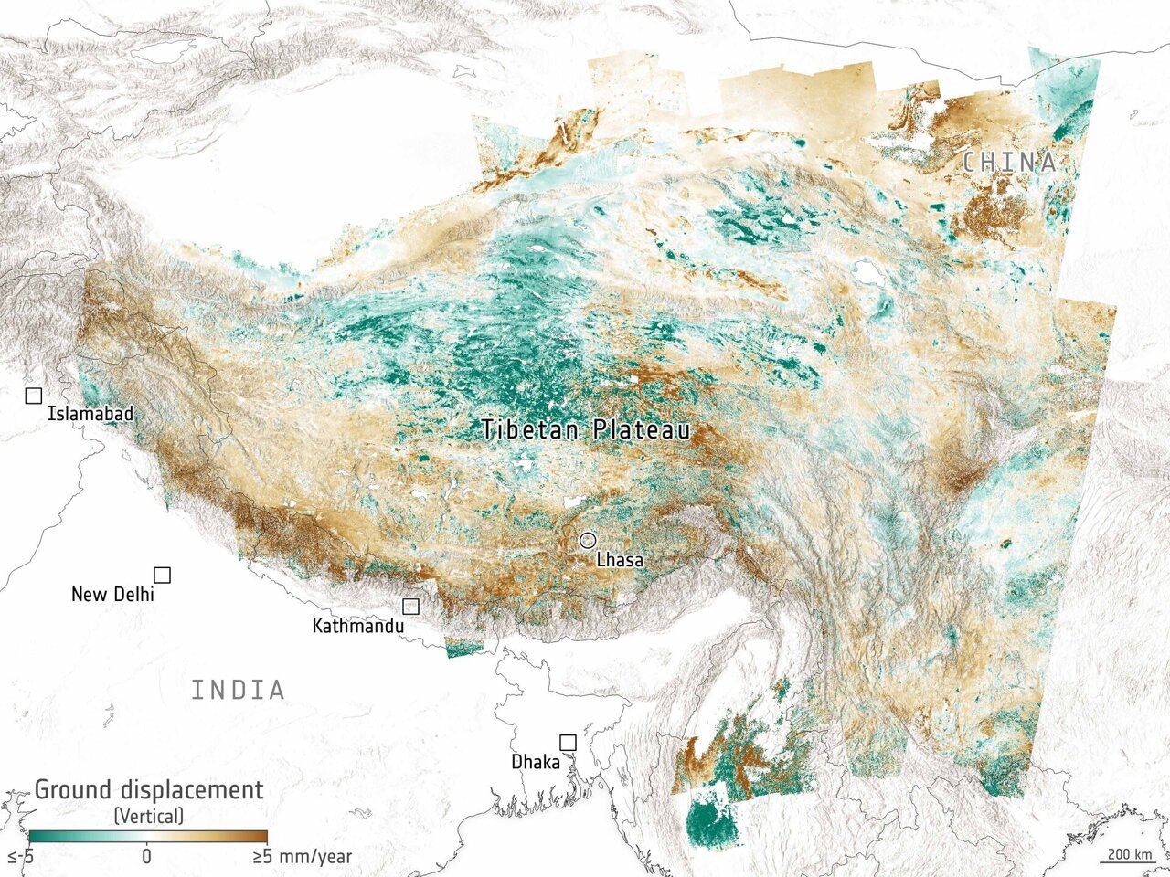 Tibet's tectonic clash: New satellite view suggests weaker fault lines