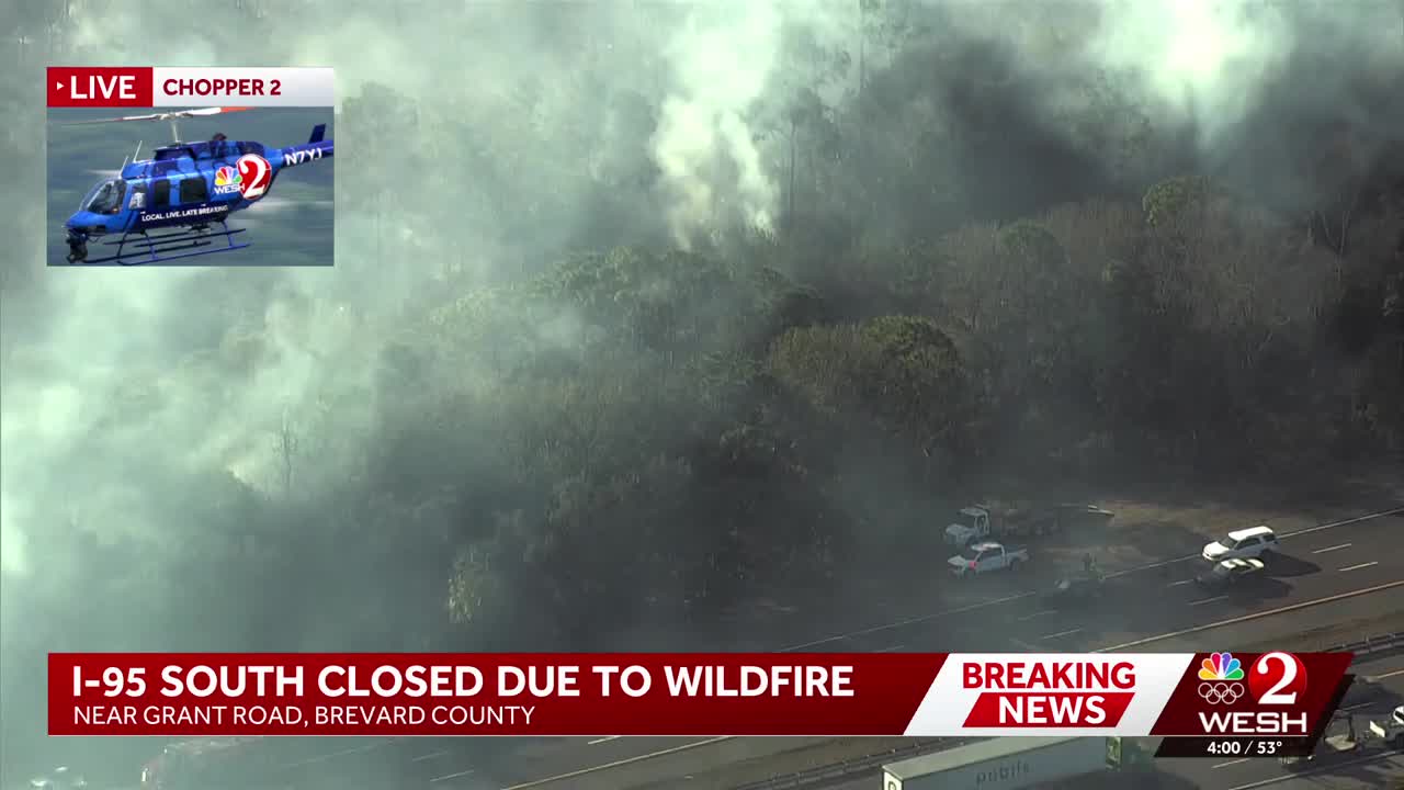 Large brush fire shuts down I-95 in Brevard County for 2nd day in a row