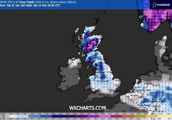 Snow forecast maps show 90% of UK buried as 4 day blizzard hits - 52cm