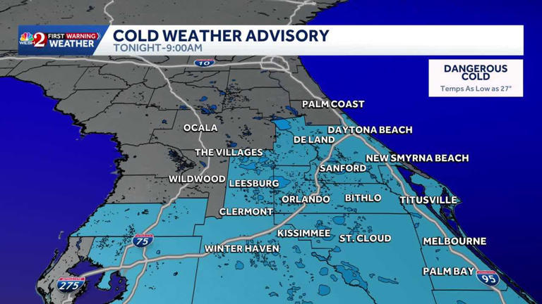 Dangerous cold Tuesday morning in Central Florida before a warm-up