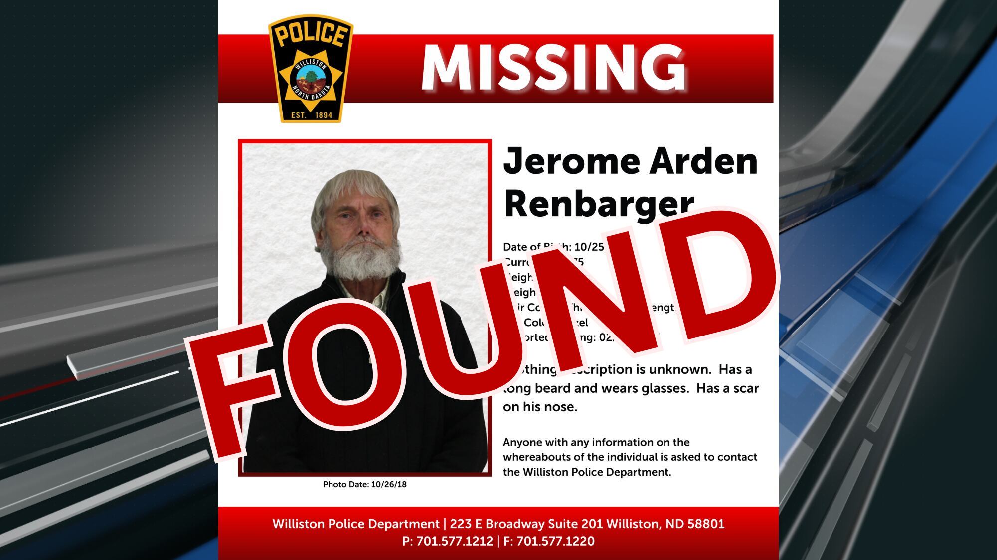 Update: Williston police say missing man is found, safe