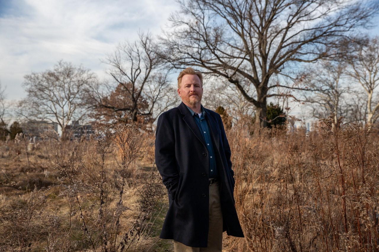 Eric Barna, senior vice president of operations at Green-Wood cemetery, standing in an undeveloped spot at the historic Brooklyn burial ground.