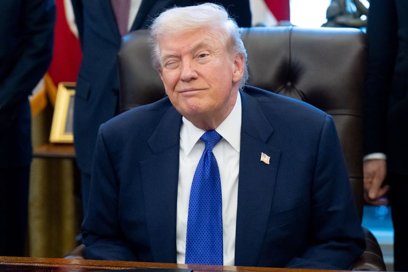 US President Donald Trump winks as he speaks to the press about a critical minerals stockpile with $12 billion in initial funding, as Washington seeks to lower reliance on China for rare earths and other resources, in the Oval Office of the White House in Washington, DC, on February 2, 2026