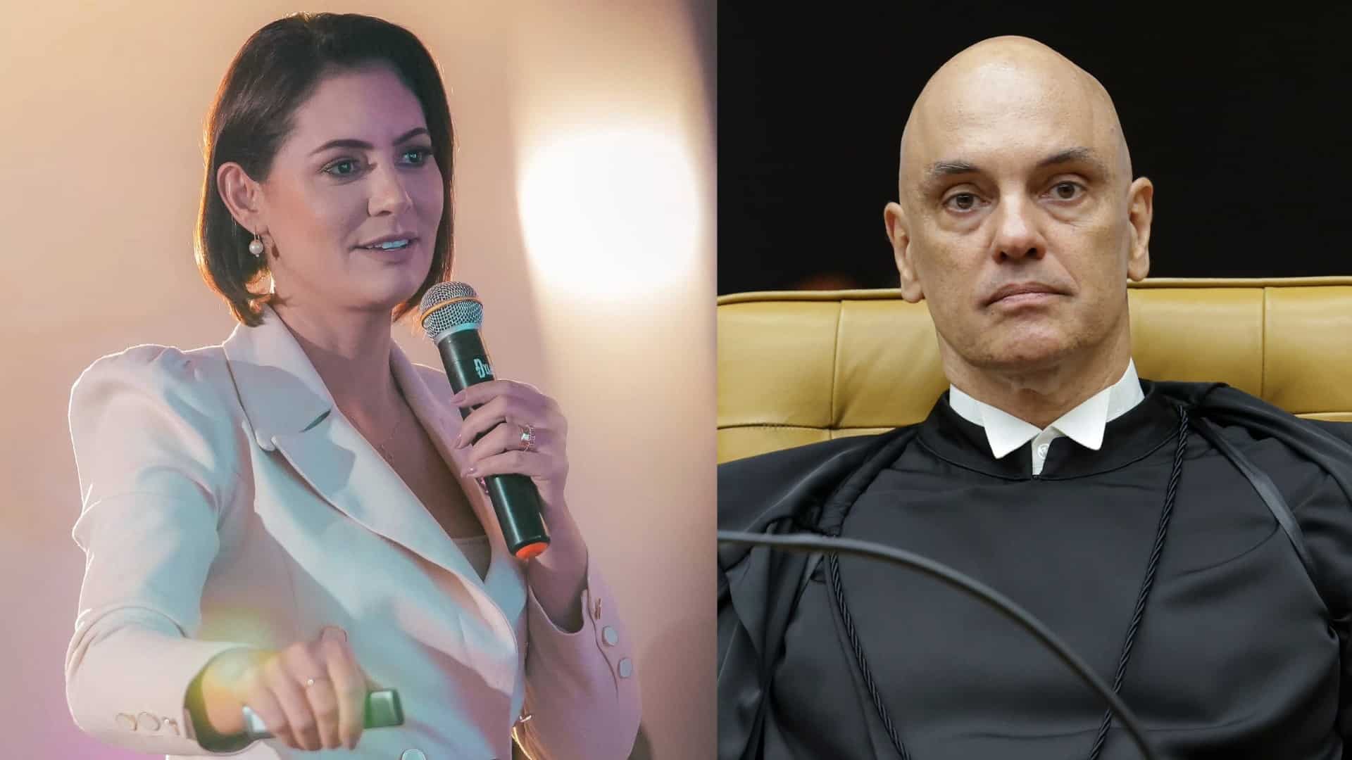Beijo de Michelle Bolsonaro em Alexandre de Moraes divide bolsonaristas