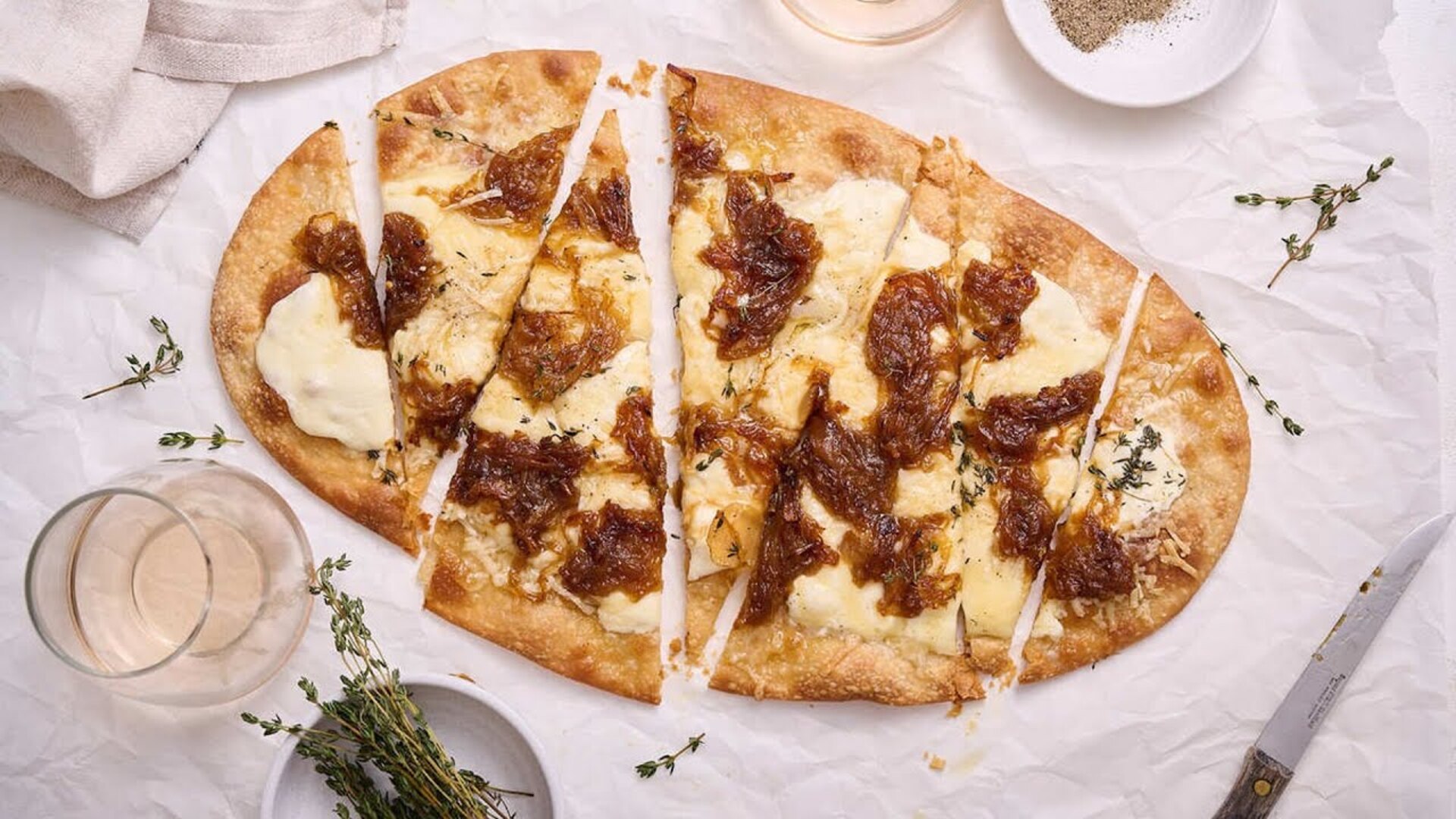 Triple cheese French onion flatbread recipe