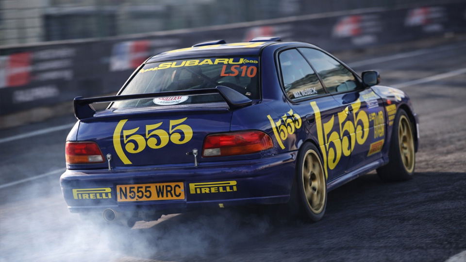 Iconic Subaru GC8 Group A rally car in action