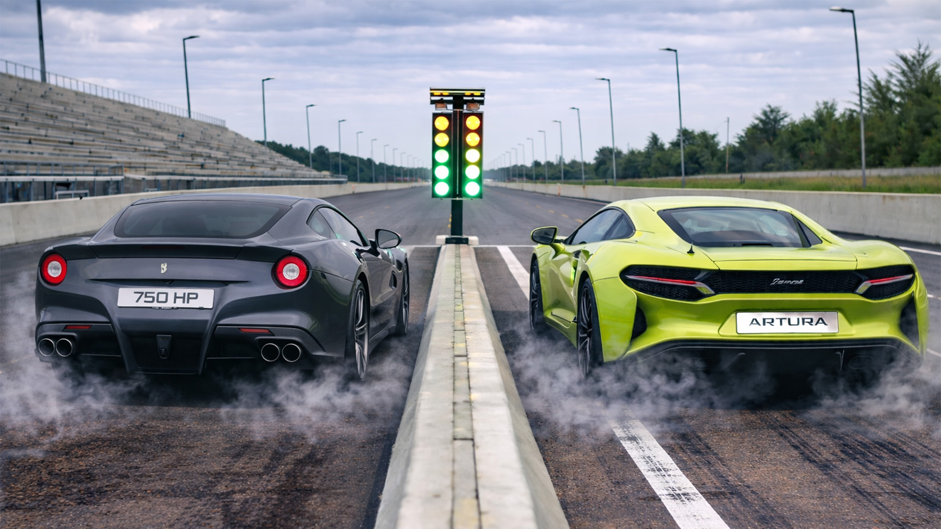 750HP Ferrari F12 vs 670HP McLaren Artura drag race