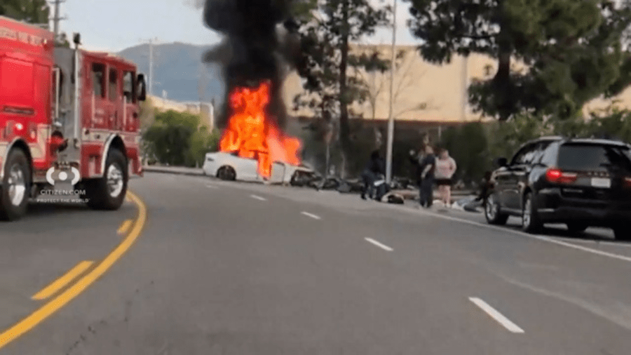 Tesla bursts into flames in Los Angeles, 2 hospitalized