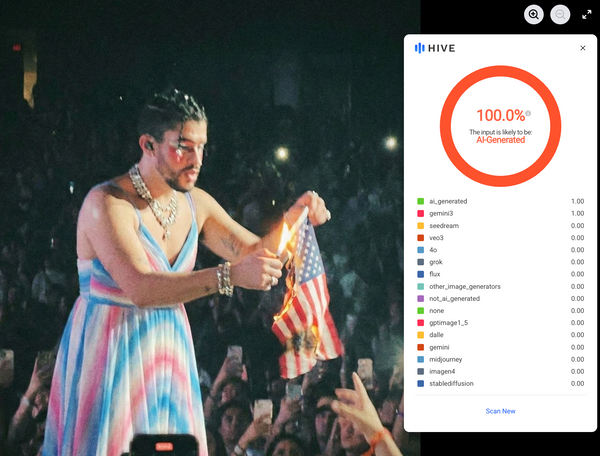 Does this image show Bad Bunny burning American flag? Not so fast