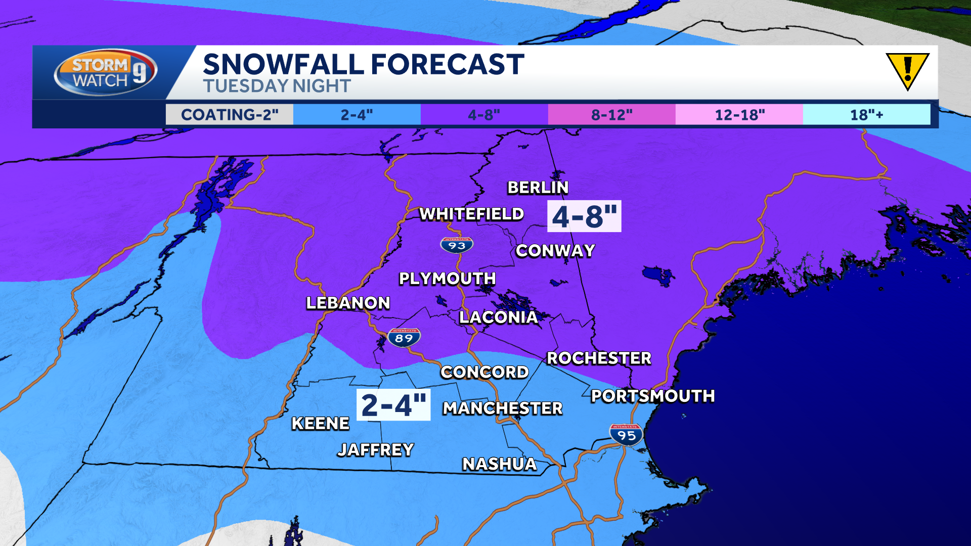 Snow Tuesday in New Hampshire could make for slick road conditions