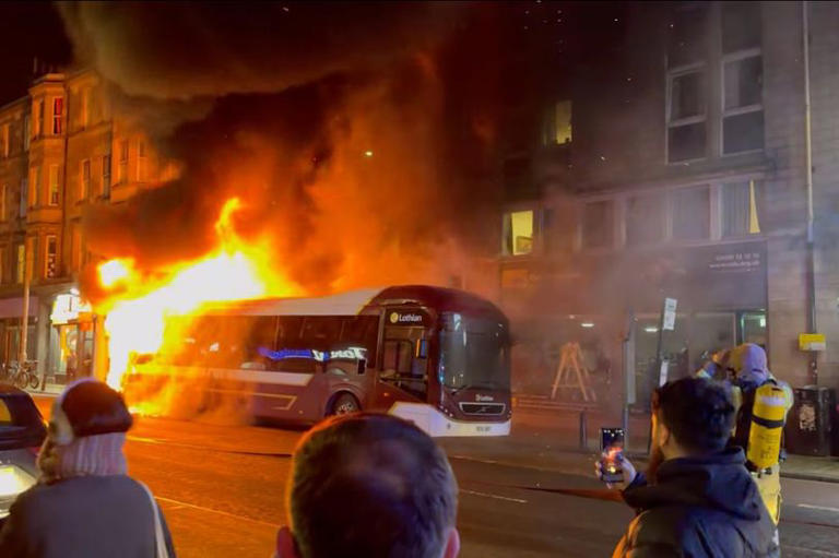 Bus bursts into flames on Edinburgh city centre street as road shut down