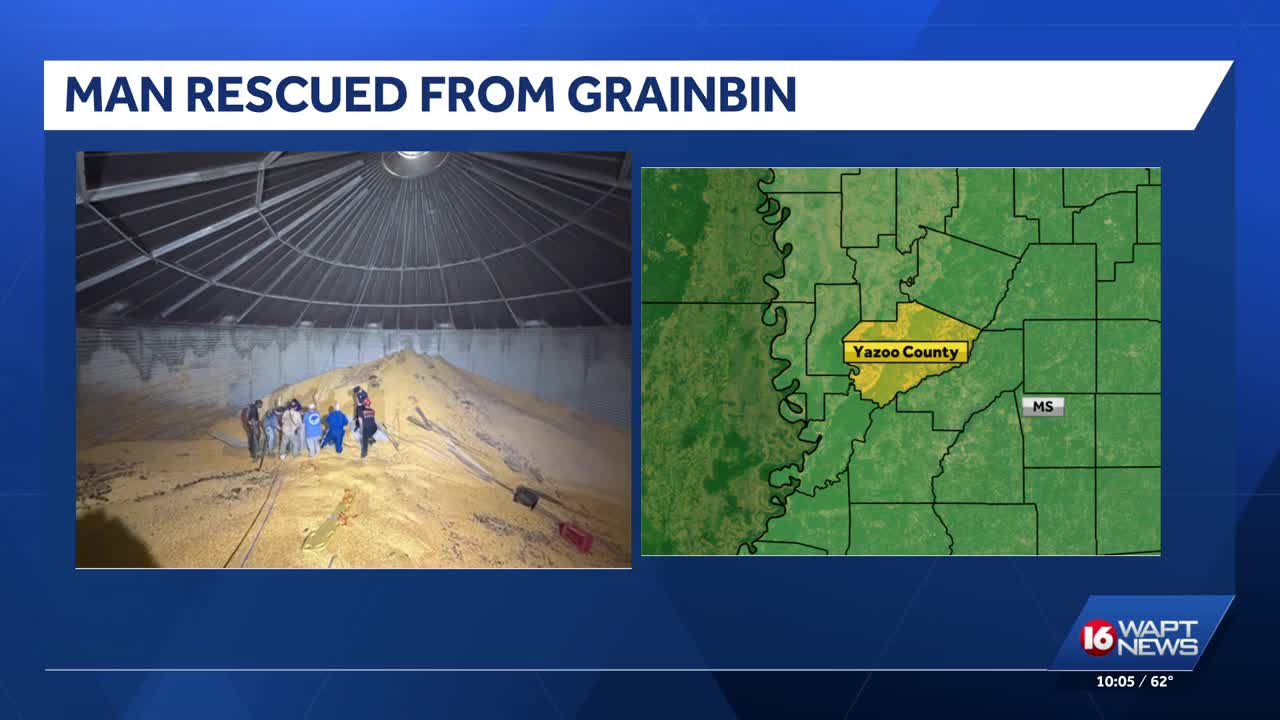 Emergency crews rescue man trapped in grain bin in Yazoo County