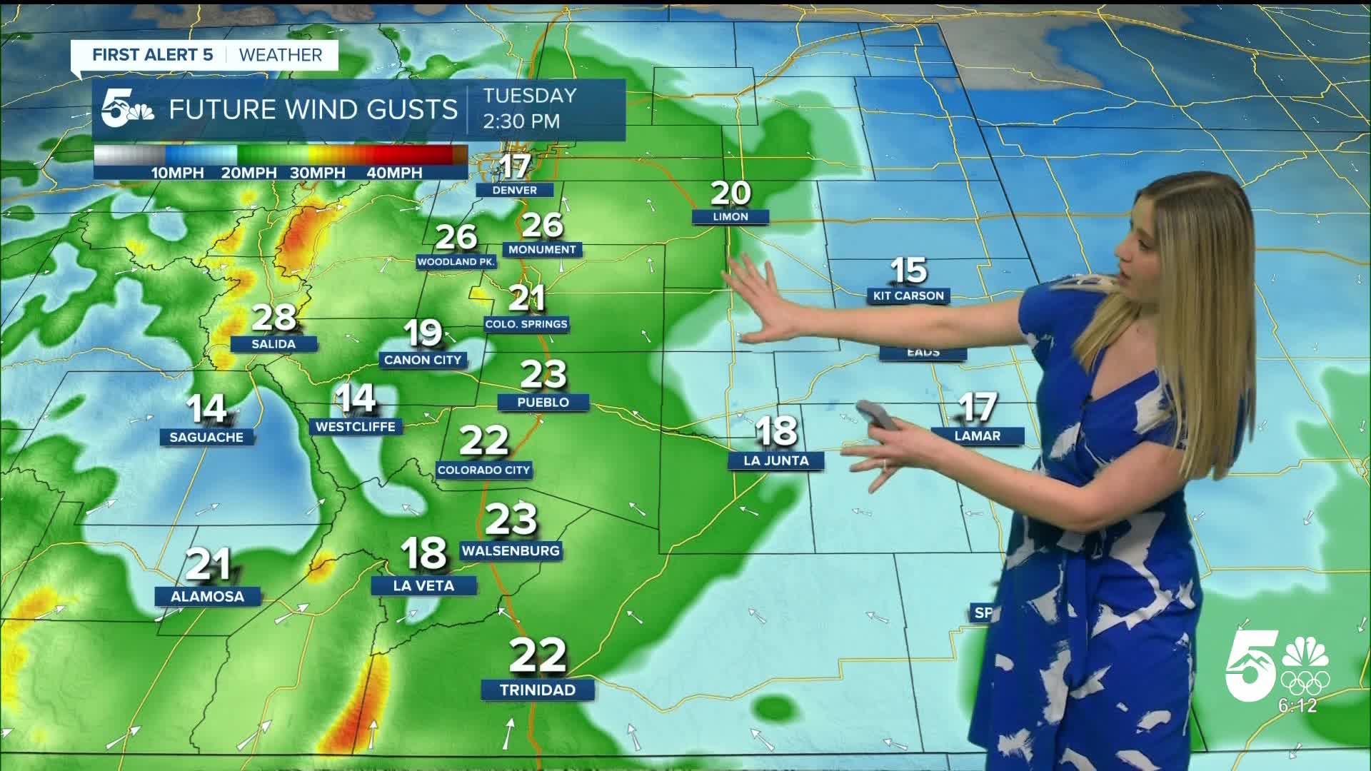 Breezy and cooler on Tuesday after record heat on Monday