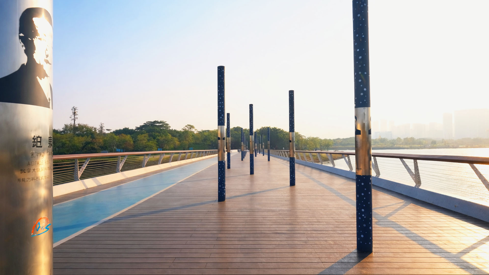 Art Poles Line Up Across City Bridge China