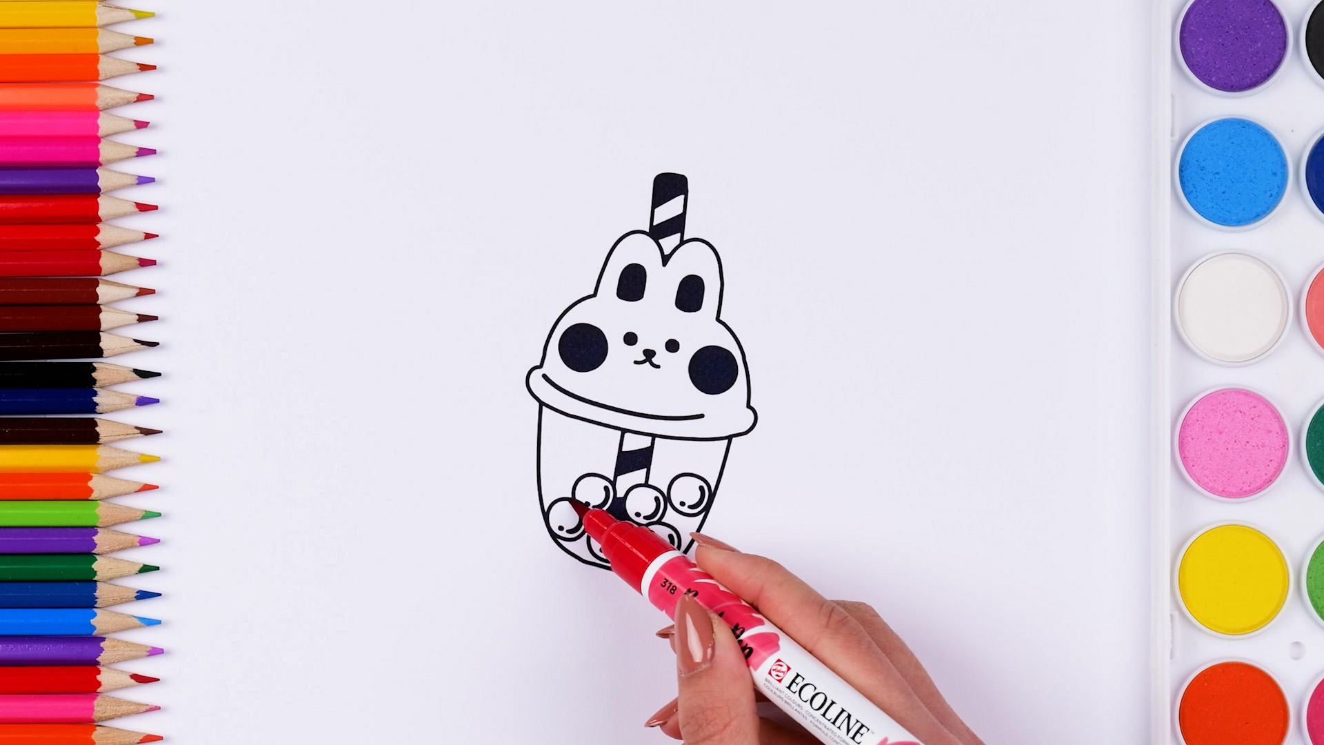 Coloring in a drawing of a bubble tea