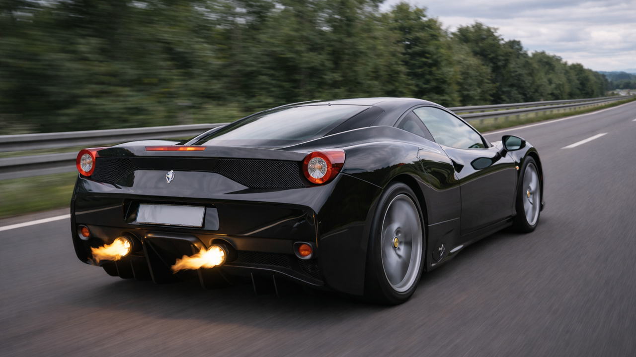 Ferrari 458 driving fast on Autobahn