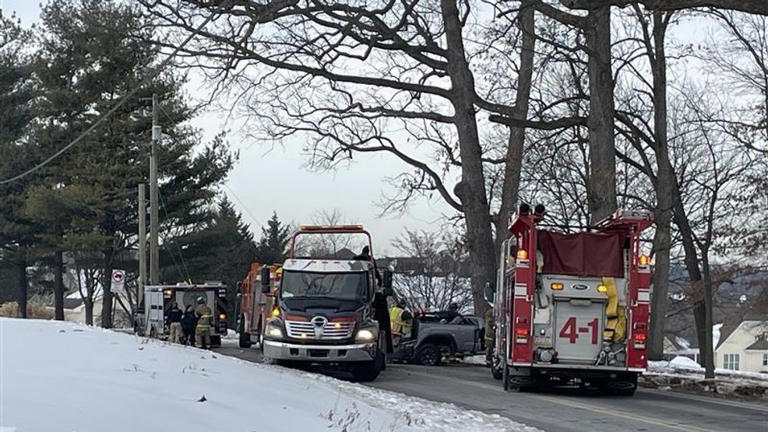 1 dead after truck crashes into tree, catches fire in Lancaster County