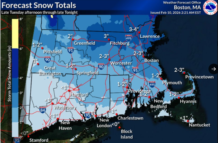 Weather: Few more inches of snow expected; Worcester parking ban remains