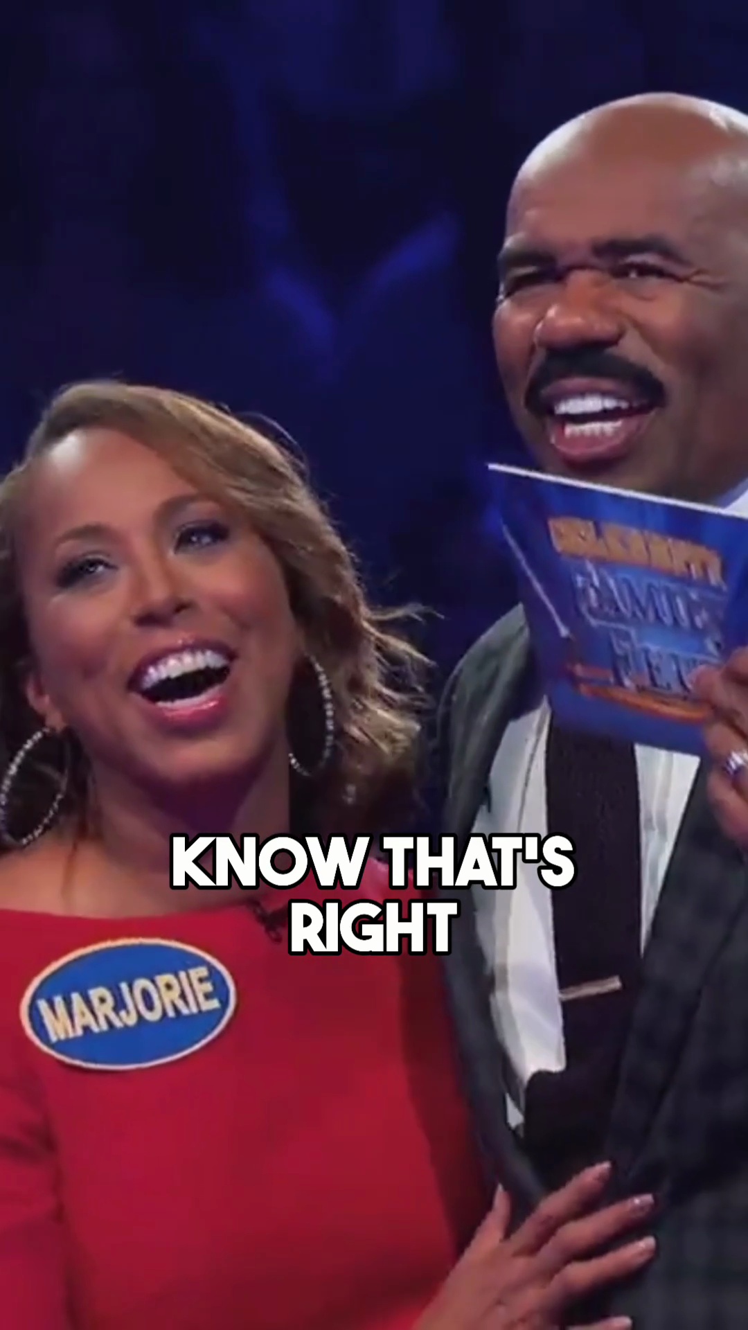Steve Harvey watches his wife take on Fast Money on Celebrity Family Feud
