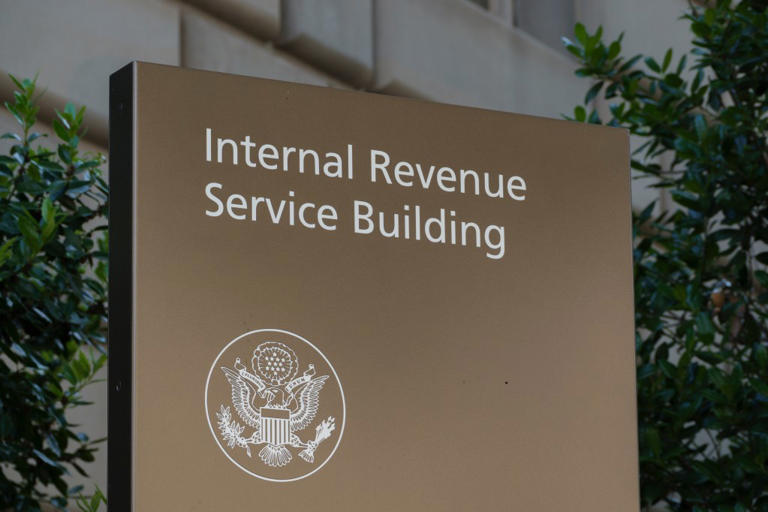 A sign outside the Internal Revenue Service on June 7, 2025, in Washington, D.C.