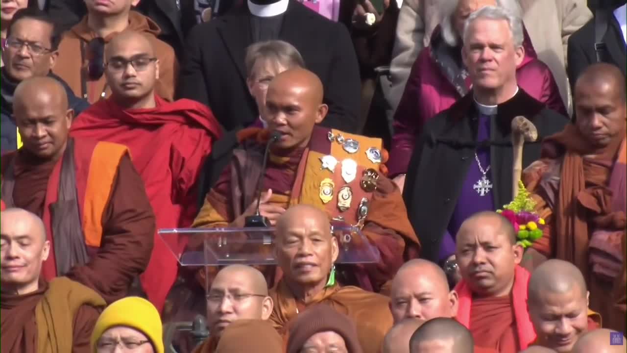Buddhist monks speak at the National Cathedral in Washington