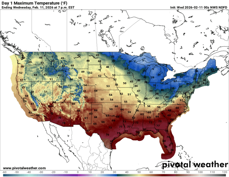Wedesday: A modest temperature downturn but still warmer than normal