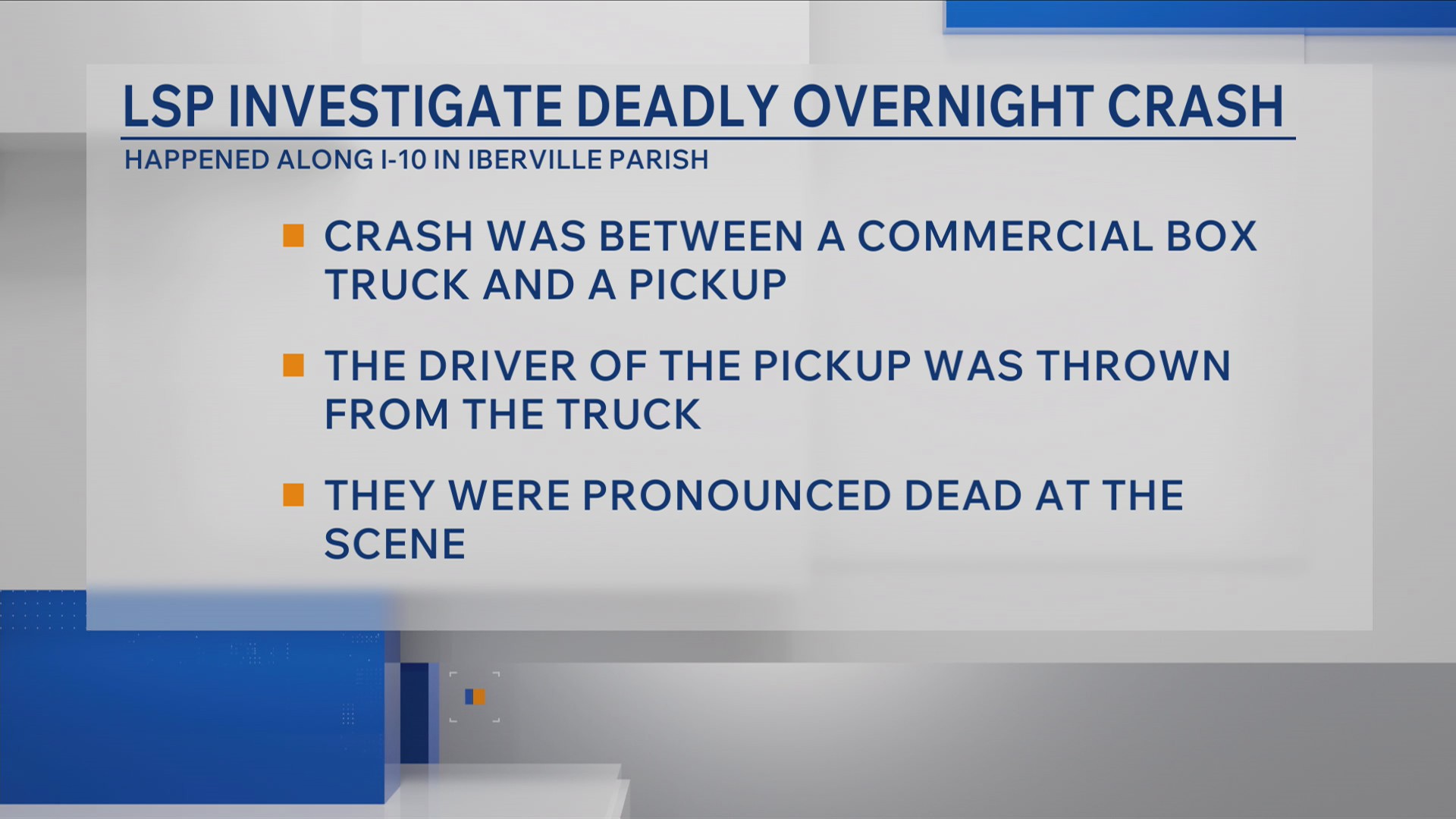 LSP: 1 dead after two-vehicle crash overnight on I-10 West