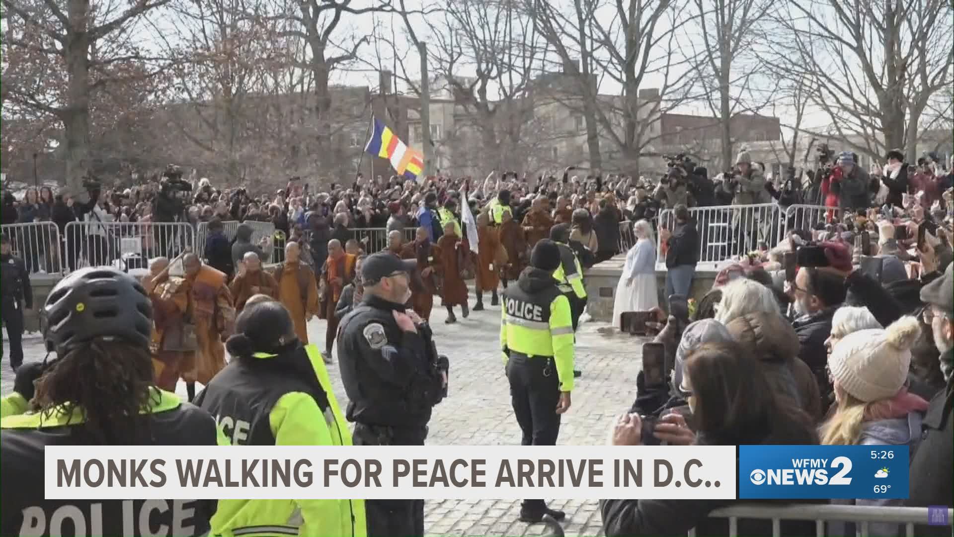 Monks walking for peace arrive in Washington, DC