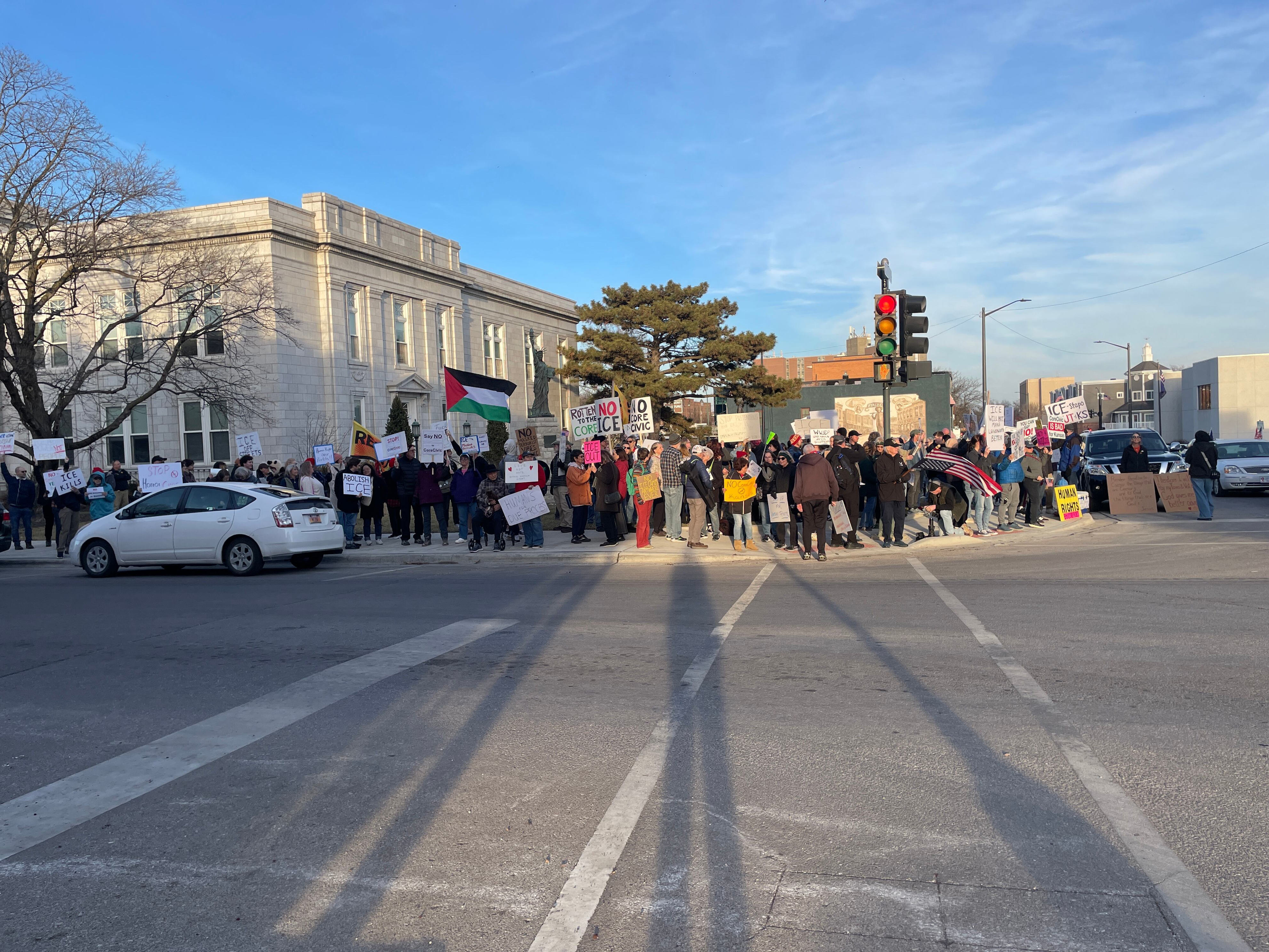 More than 100 protest planned ICE detention center in Leavenworth