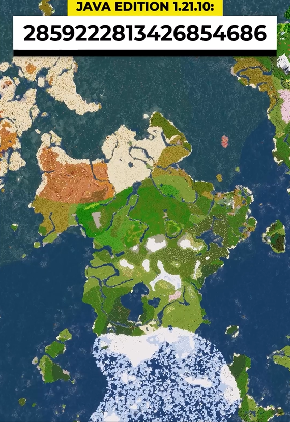 Minecraft continent island seed with all biomes