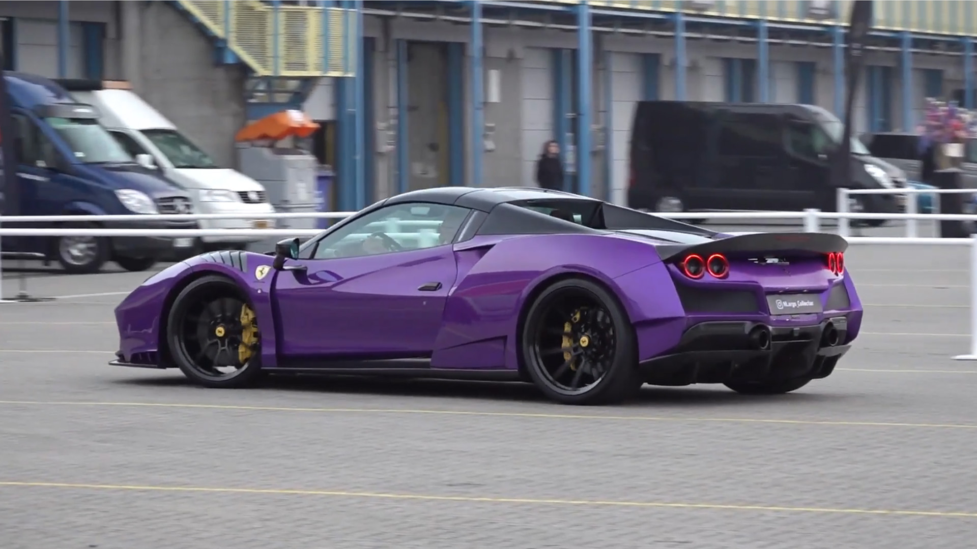 Ferrari supercar unloaded with engine start and loud sound