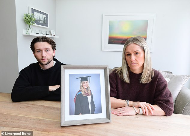 A tribute from Lucy's mother and boyfriend (pictured together), released by Cheshire Police, said: 'Lucy was life. She lived it fiercely and fearlessly, not being afraid to feel all that life has to offer'