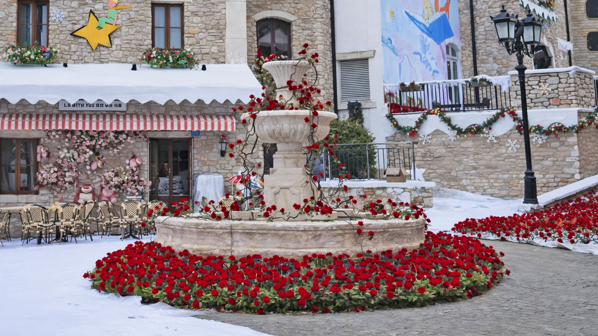 Fountain surrounded by roses in China