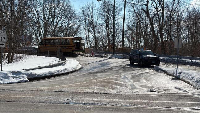 School bus evacuated following crash into utility pole in Coventry