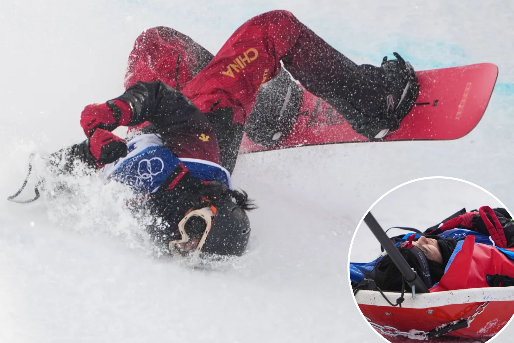 Chinese snowboarder stretchered off after horrifying 2026 Winter ...