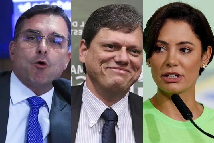 Flávio Bolsonaro, Tarcísio e Michelle Bolsonaro (Foto: Montagem/Agência Brasil)