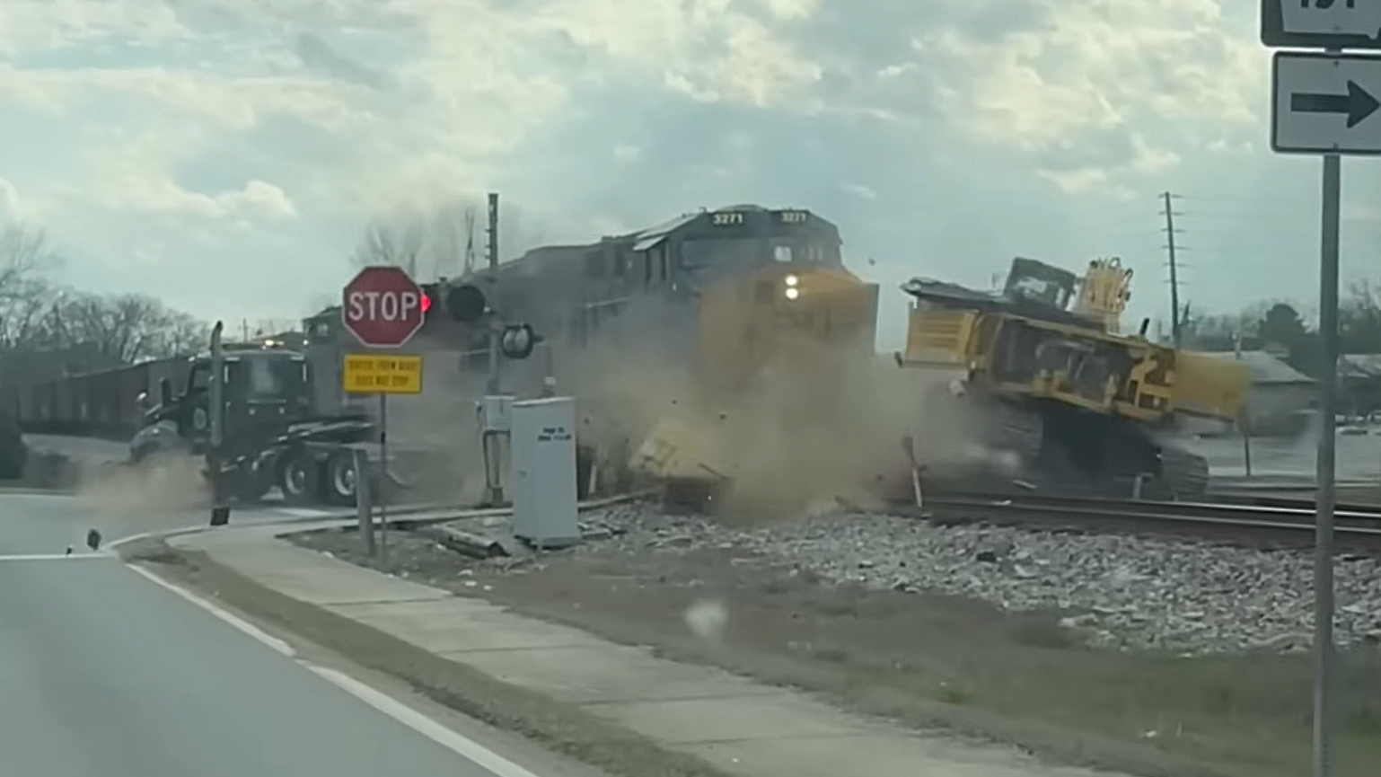 This semi had nowhere to go when the train appeared
