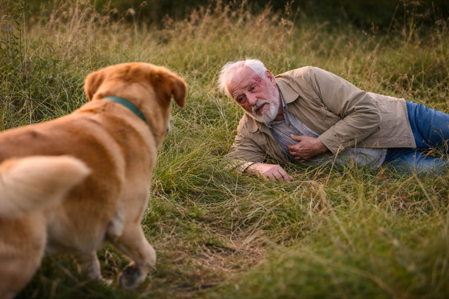 Il cane cambia direzione e trova un anziano ferito nell’erba