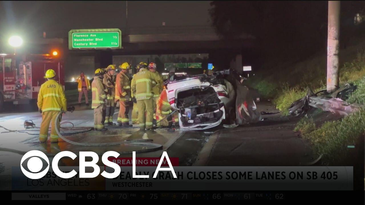 Deadly crash shuts down lanes on the southbound 405 Freeway in Westchester