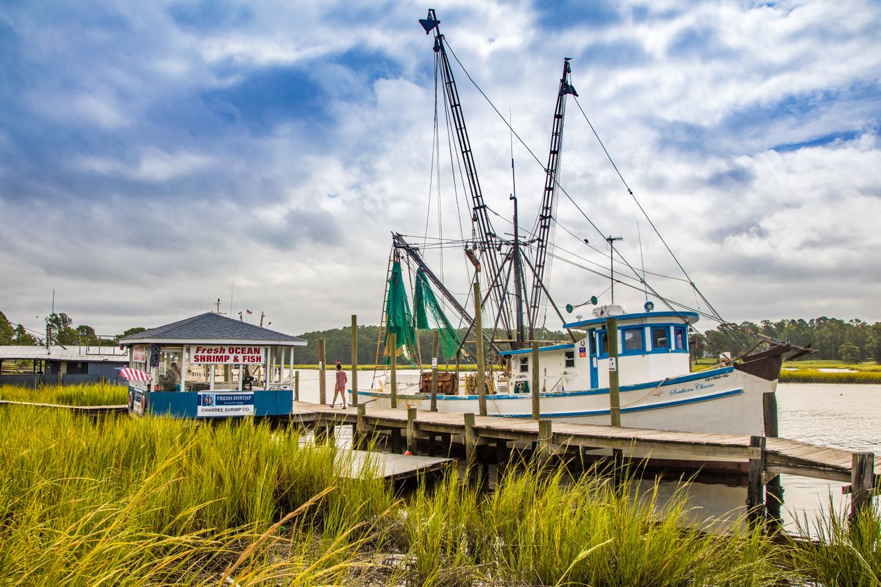 Chandee Shrimp Company dock and shrimp boat in Calabash, NC