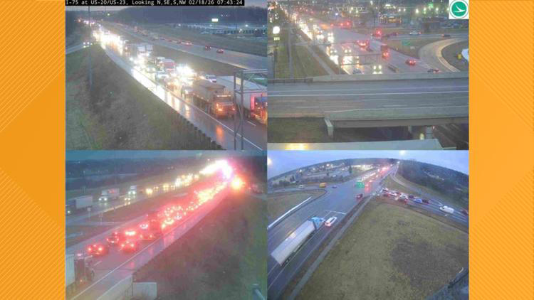 Crash causes major slowdowns on I-75 in Wood County Wednesday morning