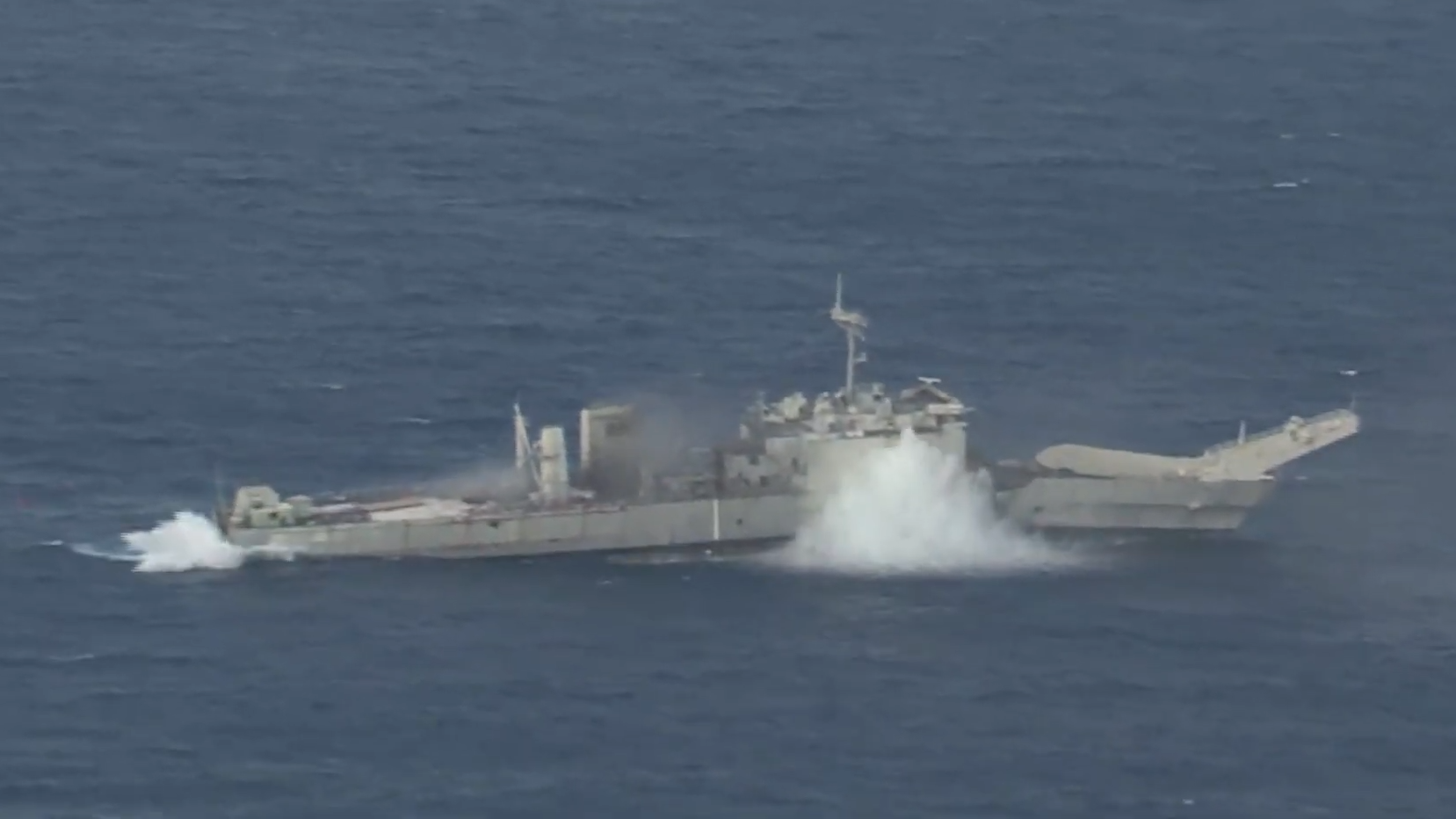 Watch this ship get sunk with missiles and torpedoes