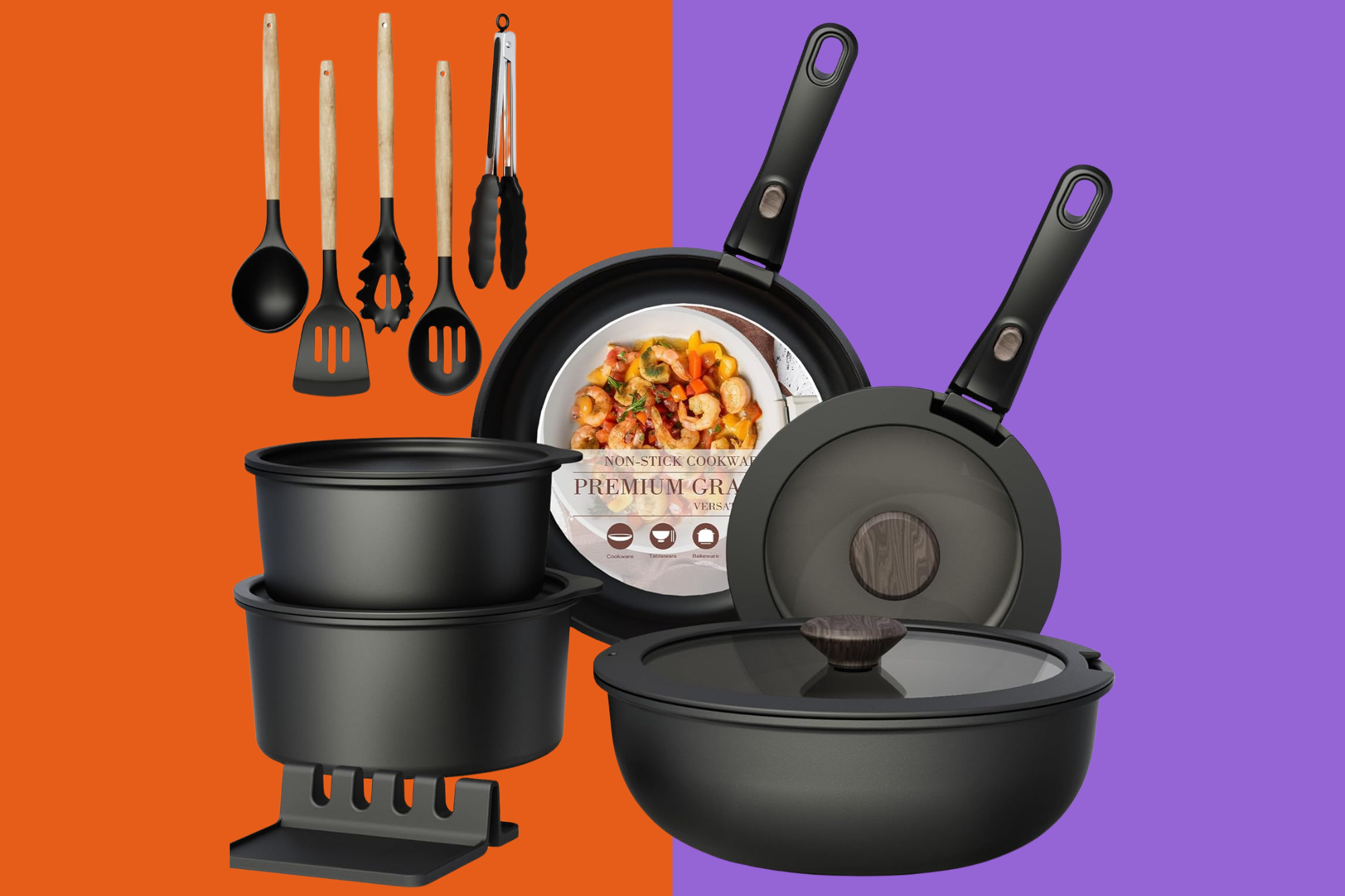 Reclaim your messy cabinets with this complete cookware set for 40% off