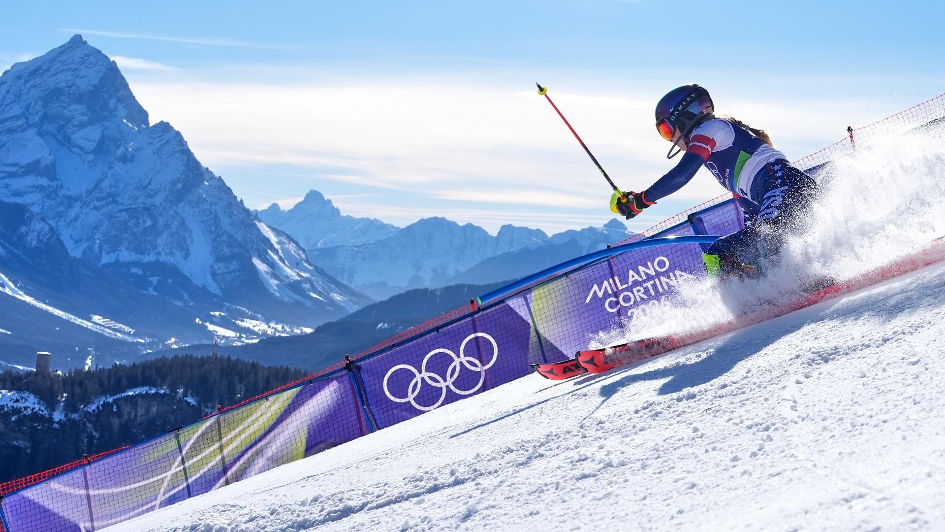 Mikaela Shiffrin speaks after competing in women's slalom at the Winter ...