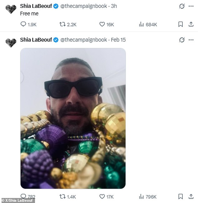 Shia LaBeouf posts worrying cry for help after wild night