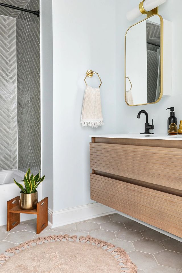 light blue bathroom walls