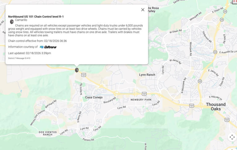 Snow chains on the 101? Erroneous travel alert baffles Thousand Oaks