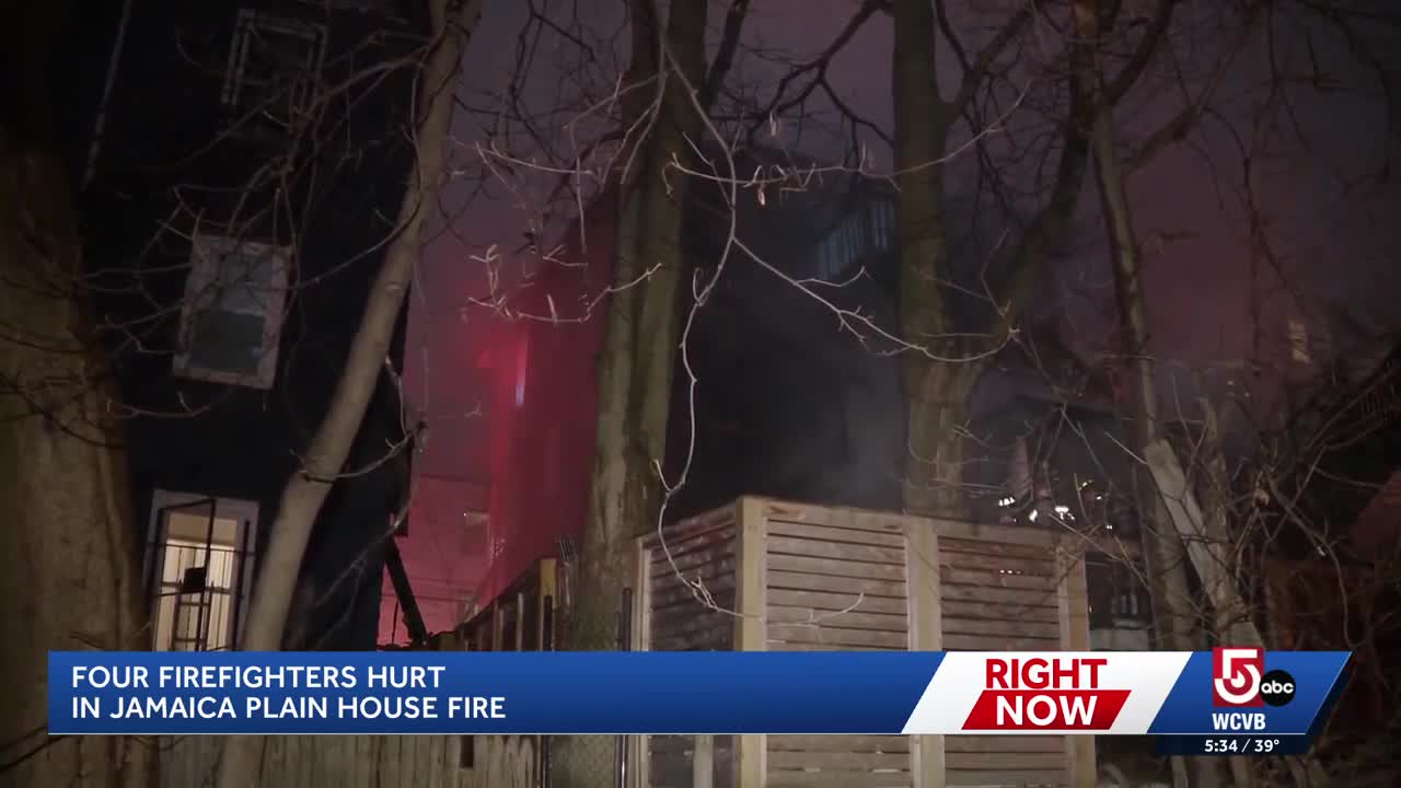Ceiling collapses on crews battling 3-alarm fire; 4 firefighters taken ...