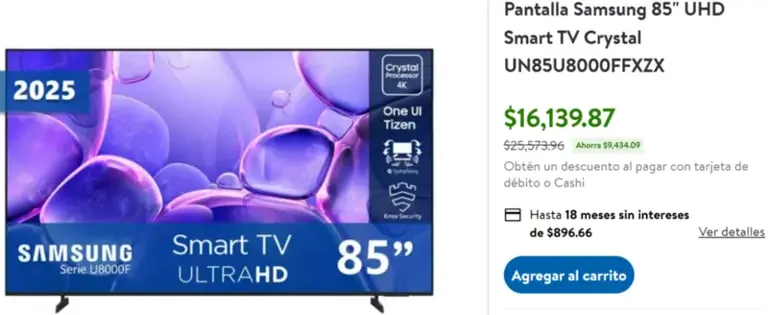 Sams Club baja más de $9 mil en pantalla Samsung 85 UHD 4K y Crystal Color